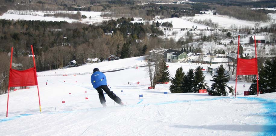 Skier on the slopes at the Mansfield Ski Club in Mansfield, Ontario